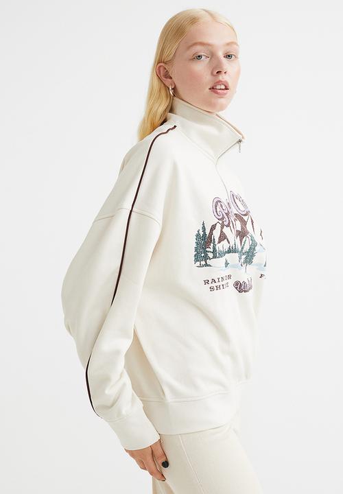 H&M - Oversized zip-top sweatshirt - cream/park city