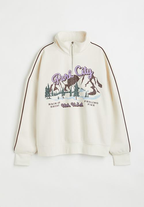 H&M - Oversized zip-top sweatshirt - cream/park city