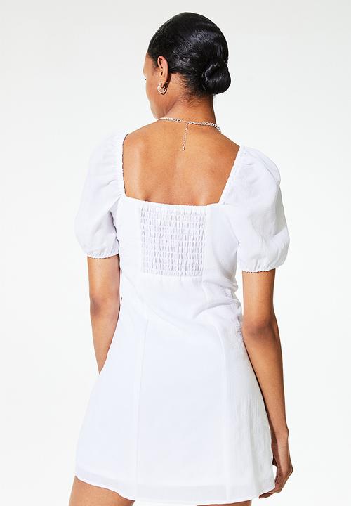 H&M - Puff-sleeved crêpe dress - white