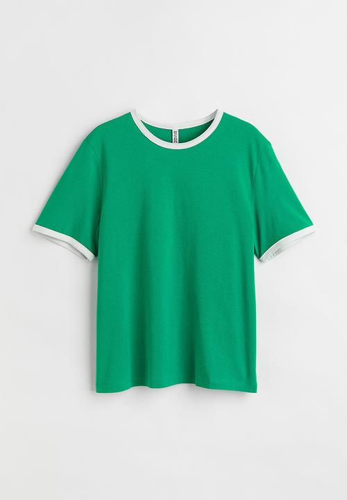 H&M - Cotton T-shirt - green/white