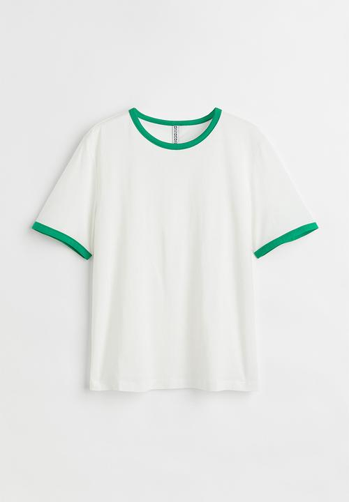H&M - Cotton T-shirt - white/green