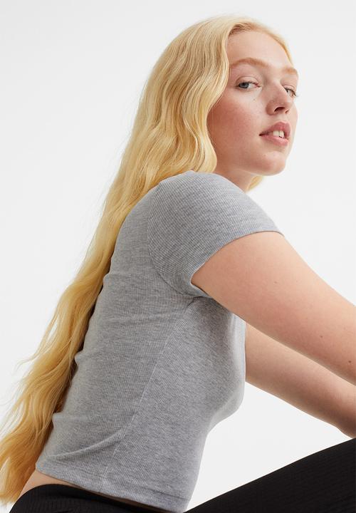 H&M - Ribbed cropped top - light grey marl