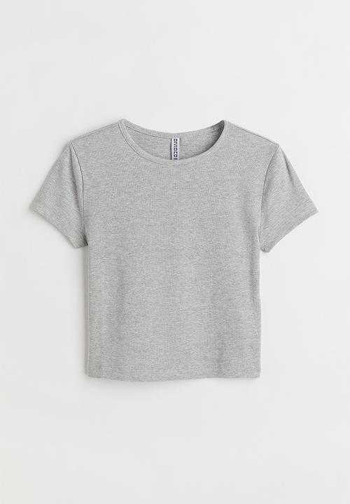 H&M - Ribbed cropped top - light grey marl