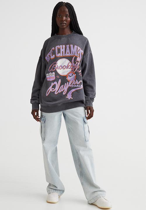 H&M - Oversized printed sweatshirt - dark grey/nyc champs