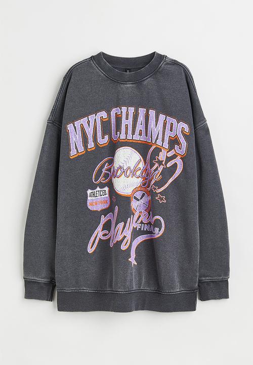 H&M - Oversized printed sweatshirt - dark grey/nyc champs