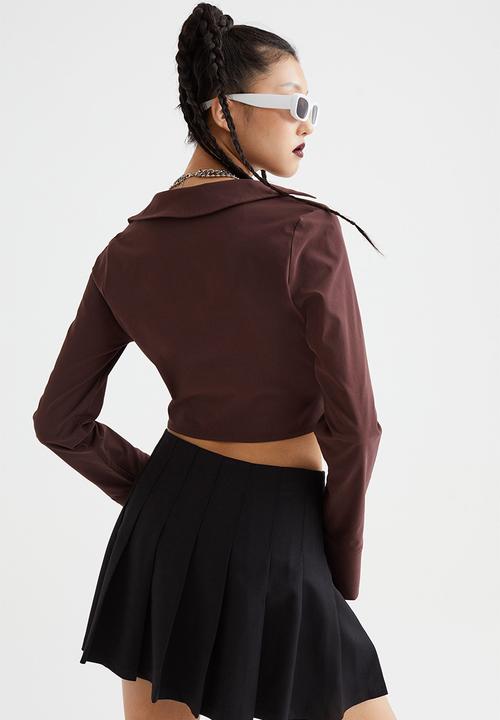 H&M - Corset-style v-neck shirt - dark brown