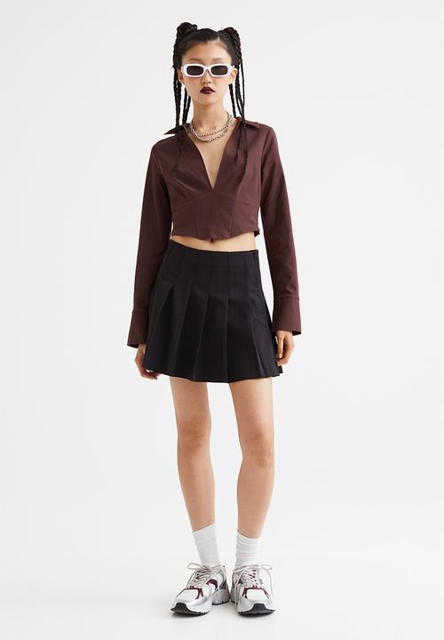 H&M - Corset-style v-neck shirt - dark brown