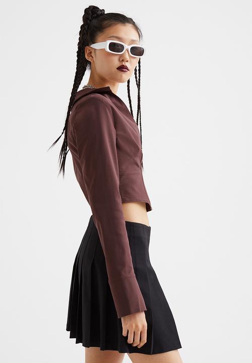 H&M - Corset-style v-neck shirt - dark brown