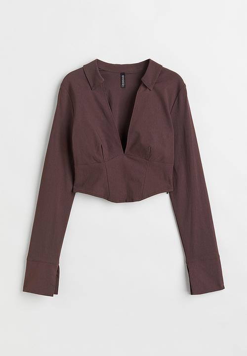 H&M - Corset-style v-neck shirt - dark brown