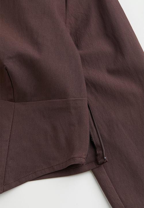 H&M - Corset-style v-neck shirt - dark brown