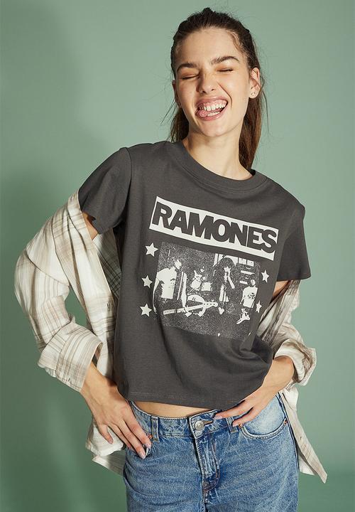 H&M - Printed T-shirt - dark grey/ramones