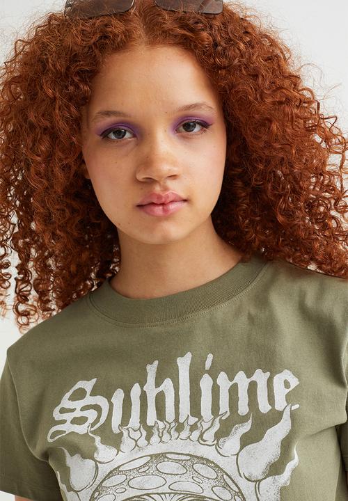 H&M - Printed T-shirt - khaki green/sublime