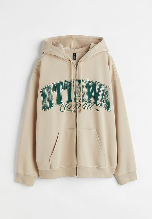 H&M - Oversized printed zip-through hoodie - light beige/ottawa