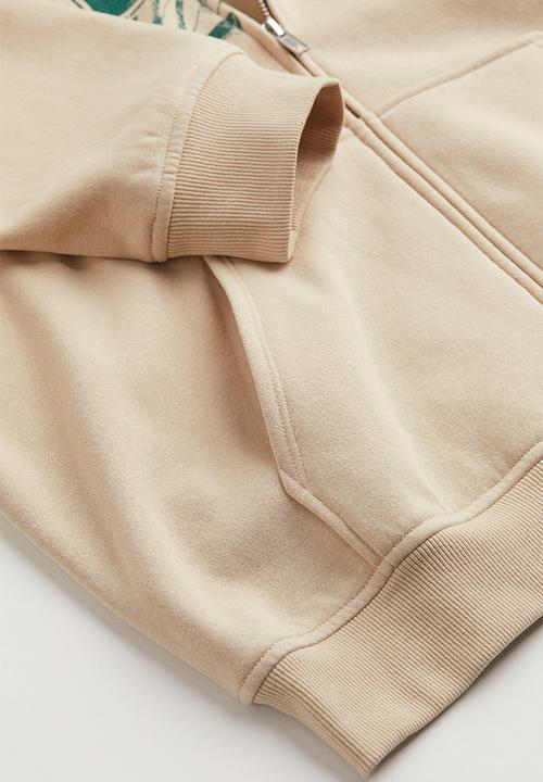 H&M - Oversized printed zip-through hoodie - light beige/ottawa