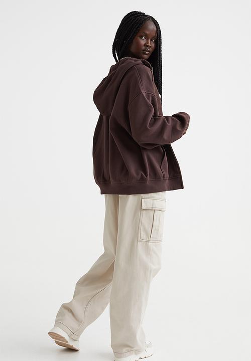 H&M - Oversized printed zip-through hoodie - dark brown/shadow play