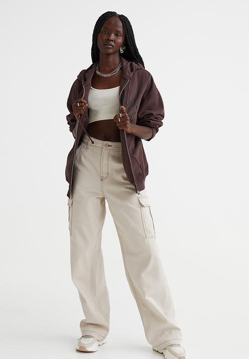 H&M - Oversized printed zip-through hoodie - dark brown/shadow play