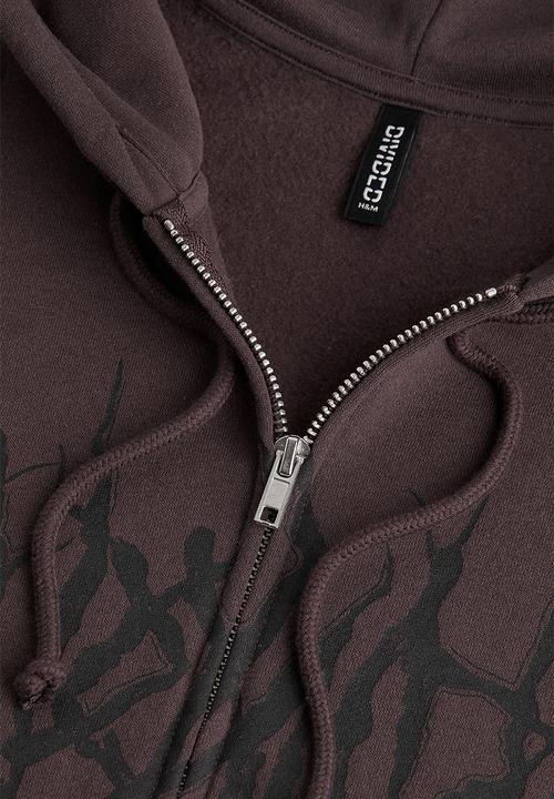 H&M - Oversized printed zip-through hoodie - dark brown/shadow play