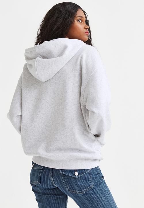 H&M - Oversized printed zip-through hoodie - light grey marl/lake erie