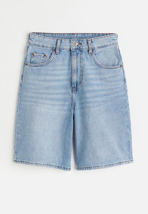 H&M - Wide bermuda high waist shorts - light denim blue