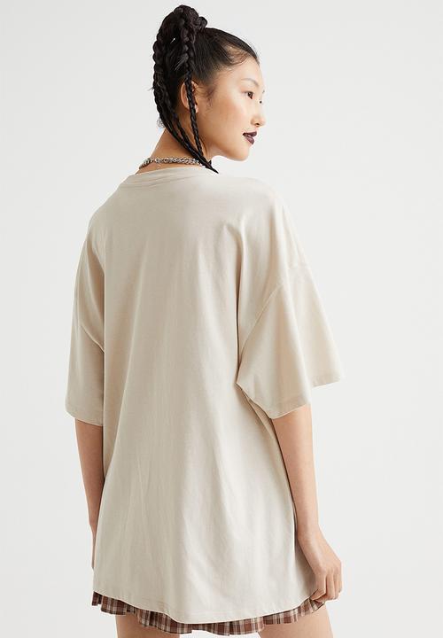 H&M - Oversized printed T-shirt - light beige/ontario