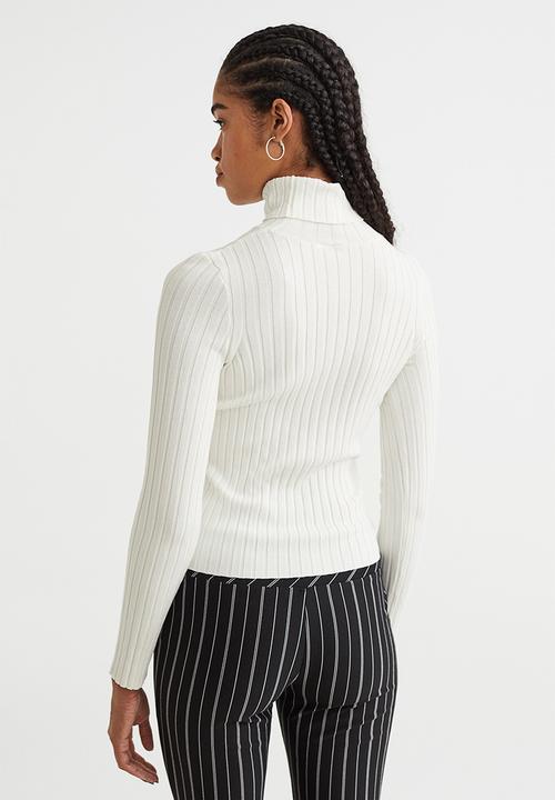 H&M - Rib-knit polo-neck top - cream