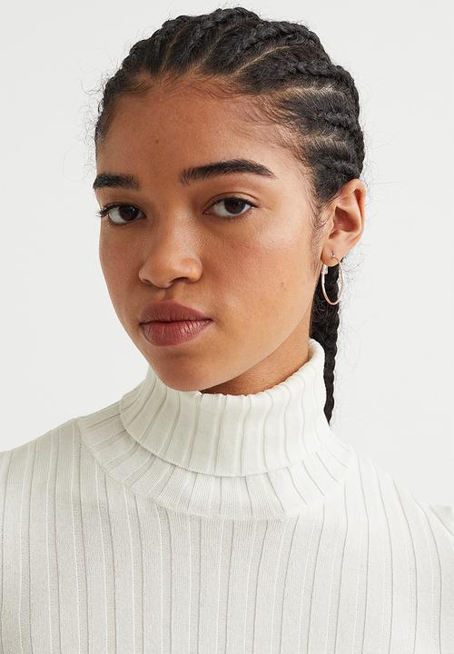 H&M - Rib-knit polo-neck top - cream