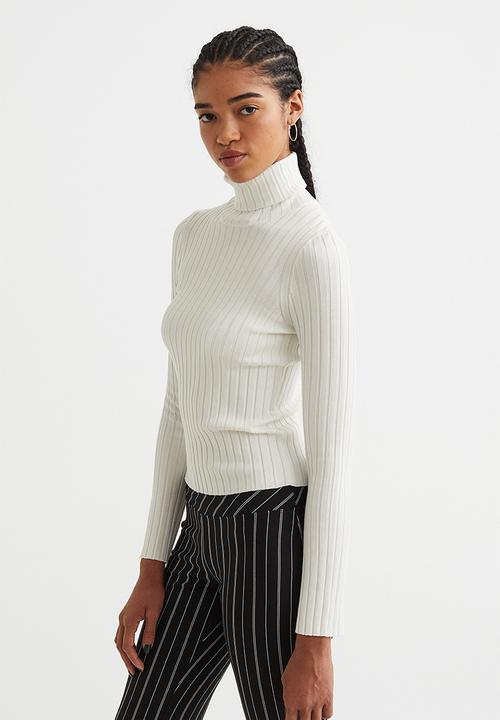 H&M - Rib-knit polo-neck top - cream