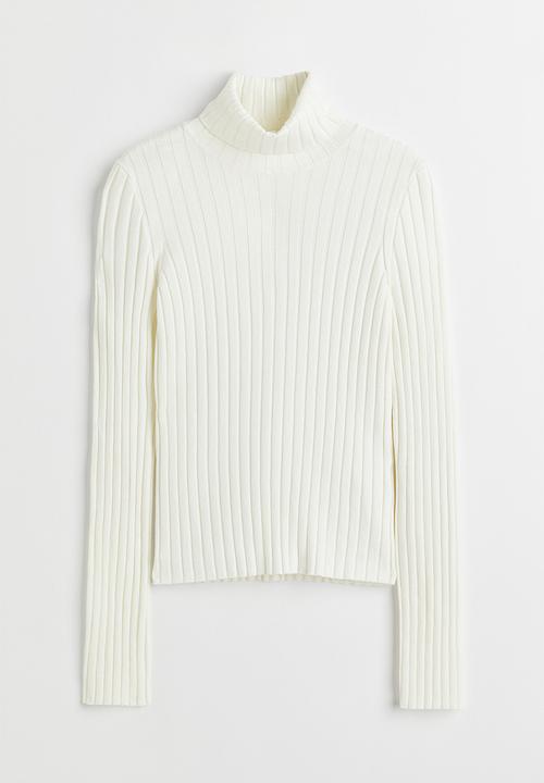 H&M - Rib-knit polo-neck top - cream