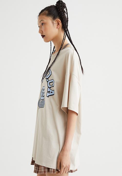 H&M - Oversized printed T-shirt - light beige/ontario