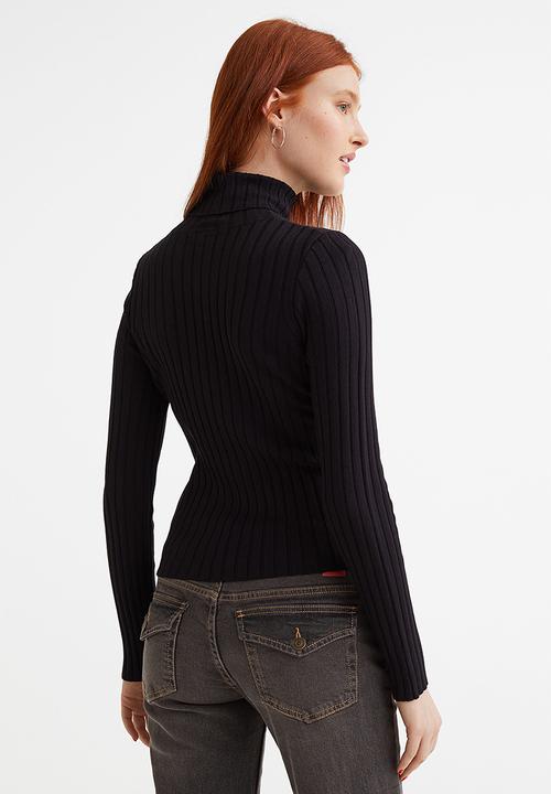 H&M - Rib-knit polo-neck top - black