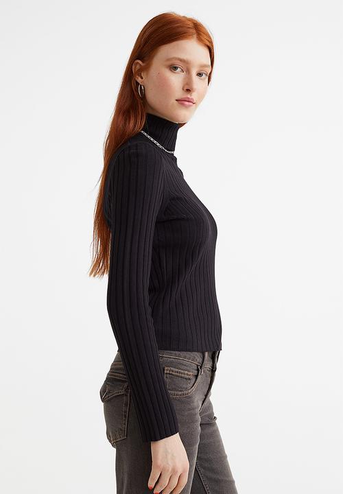 H&M - Rib-knit polo-neck top - black