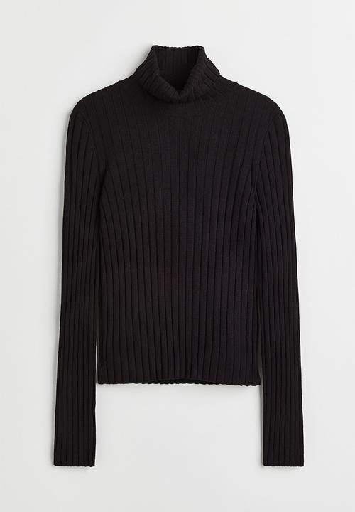 H&M - Rib-knit polo-neck top - black