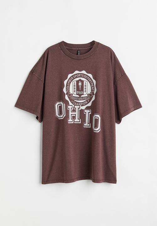 H&M - Oversized printed T-shirt - dark brown/ohio