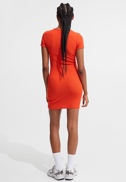 H&M - Fitted drawstring-detail dress - orange