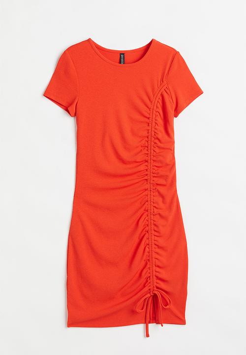 H&M - Fitted drawstring-detail dress - orange