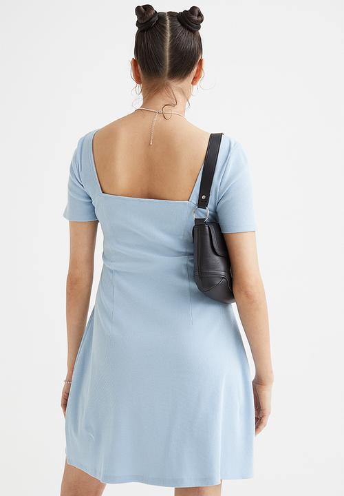 H&M - Tie-detail ribbed dress - blue