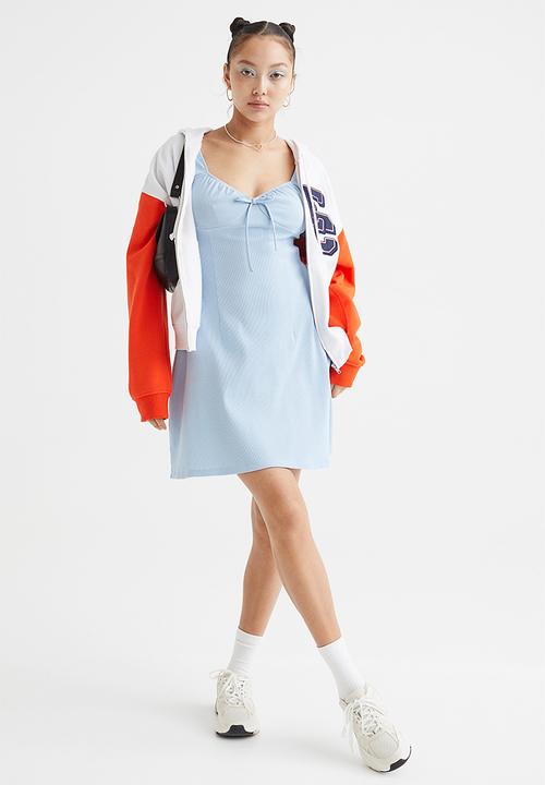 H&M - Tie-detail ribbed dress - blue