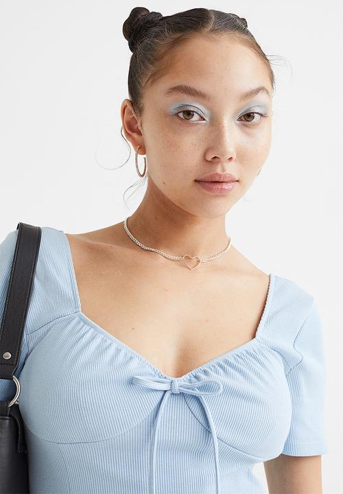 H&M - Tie-detail ribbed dress - blue