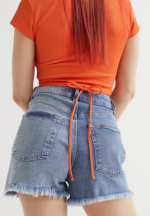 H&M - High waist denim shorts - denim blue