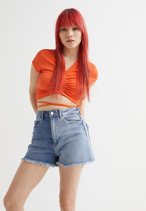 H&M - High waist denim shorts - denim blue