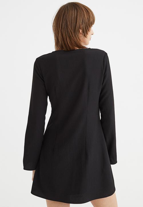 H&M - Patterned tie-detail dress - black