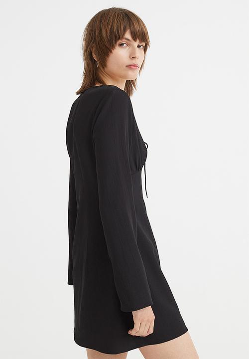 H&M - Patterned tie-detail dress - black