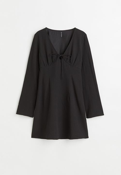H&M - Patterned tie-detail dress - black