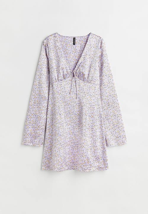H&M - Patterned tie-detail dress - light purple/small flowers