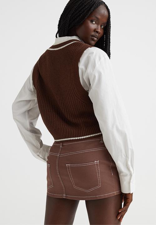 H&M - Rib-knit sweater vest - dark brown/white