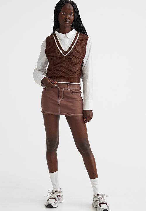 H&M - Rib-knit sweater vest - dark brown/white