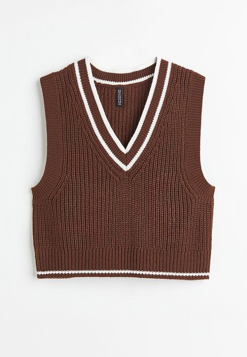 H&M - Rib-knit sweater vest - dark brown/white