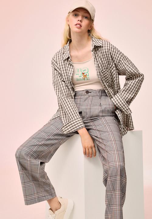 H&M - Tailored trousers - light brown/checked
