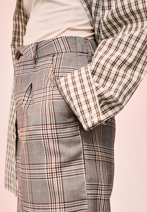 H&M - Tailored trousers - light brown/checked
