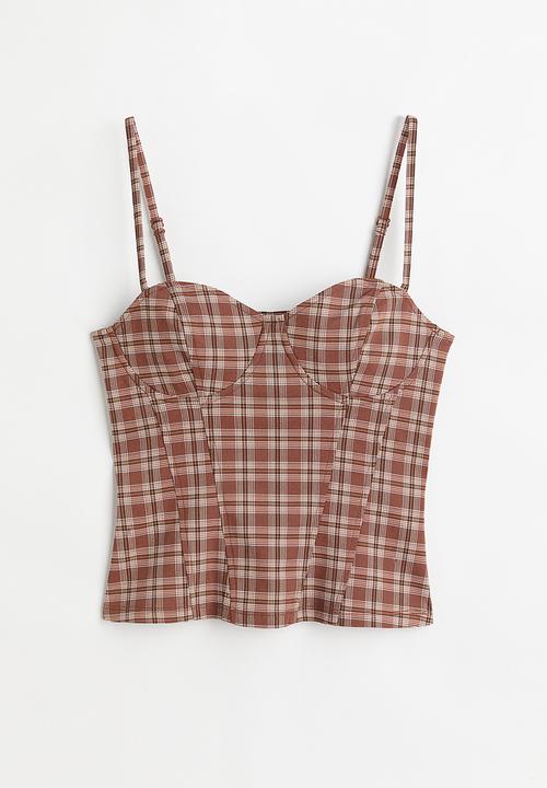 H&M - Twill bustier top - brown/checked
